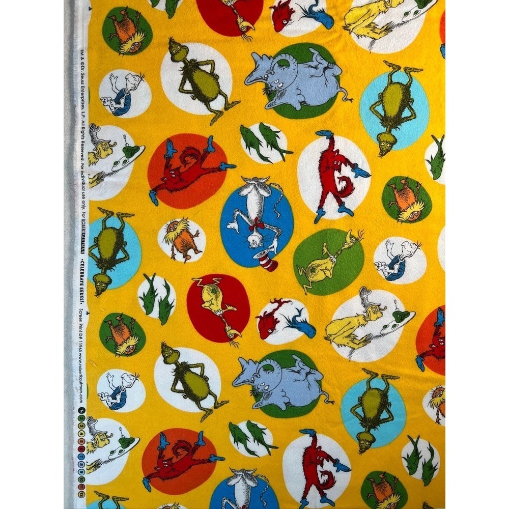 Fabric RARE Robert Kaufman Yellow "Celebrate Seuss!" Collection Flannel BTY x42"